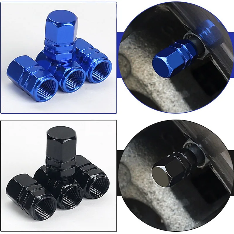 4PCS Aluminum Alloy Car Tire Valve Caps Hex Tyre Valve Stem Cover Air Dust Caps Tire Valve Truck Bike Wheel Rim Valve Stem Caps