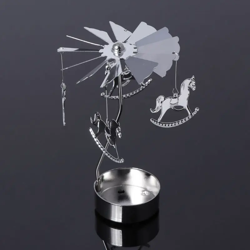 Fairy Tale Rotary Spinning Tealight Candle Metal Tea Light Holder Carousel Romantic Rotation Candlestick Home Decor Art Gift