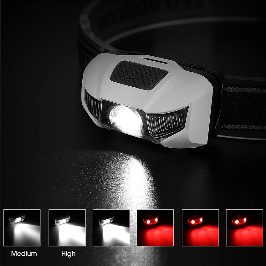 Torcia frontale 130 lumen lampada frontale a LED luminosa con luce rossa, 6 modalità campeggio escursionismo lampada frontale da corsa per adulti bambini