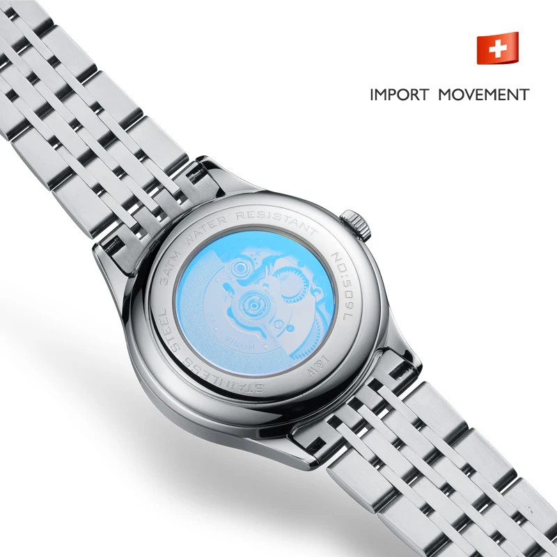 I & W-reloj mecánico automático para mujer, accesorio Original suizo, movimiento japonés, relojes de zafiro, resistente al agua, calendario