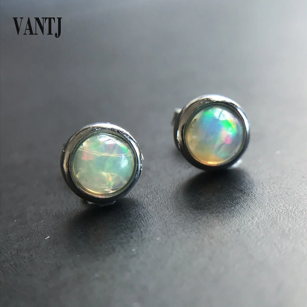 

Real Natural Opal Earrings Sterling 925 Silver Gemstone Round 5mm for Women Wedding Anniversary Party Classic Fine Jewelry Gift