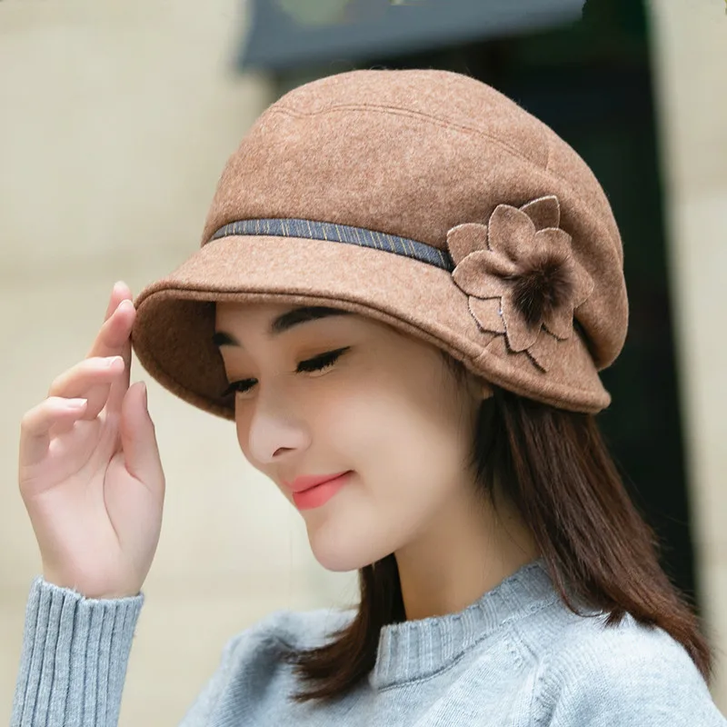 H7766 Middle Aged and Old Women Bucket Cap Autumn Winter Warm Fisherman Hat Mother Outdoor Shopping Casual Fashion Basin Hats