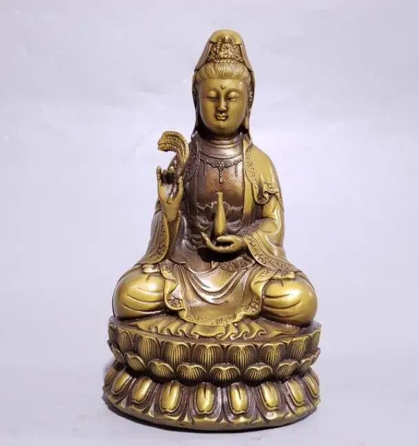 

Tibet Buddhism brass Sit lotus Kwan-yin Bodhisattva Buddha home decor sculpture statue