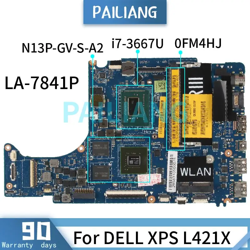 

PAILIANG Laptop motherboard For DELL XPS L421X i7-3667U Mainboard LA-7841P SR0N5 N13P-GV-S-A2 DDR3 tesed