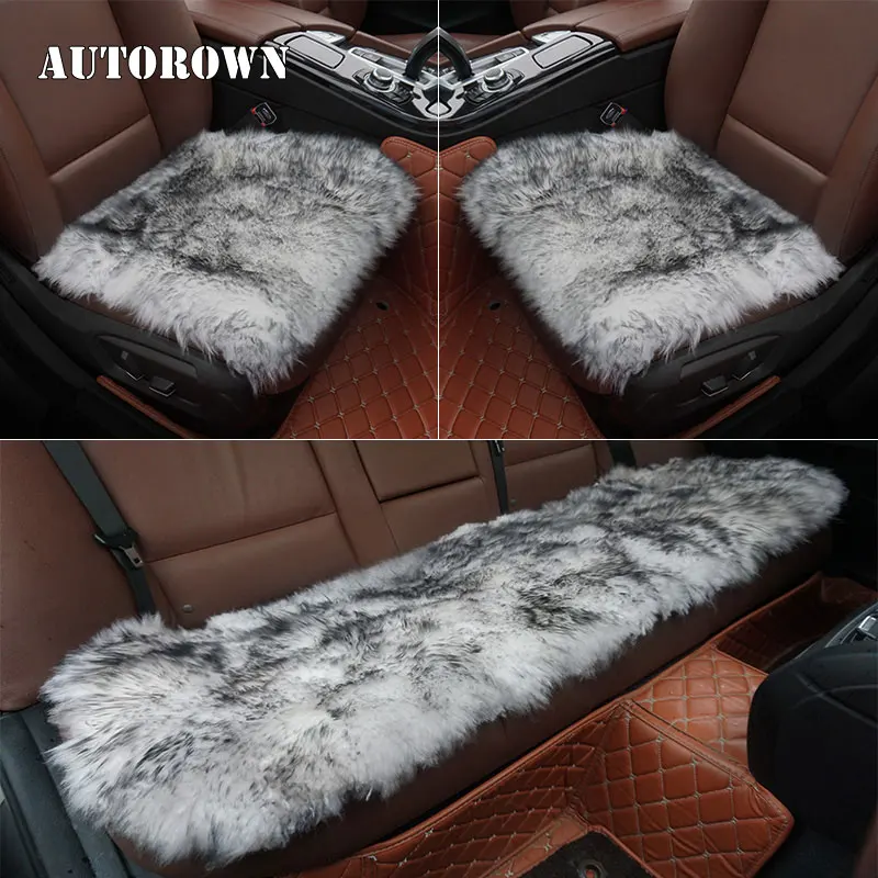 AUTOROWN Genuine Fur Sheepskin Car Seat Covers 1 Set Warm Universal Car Sear Cover Universal Auto Interior Accessories