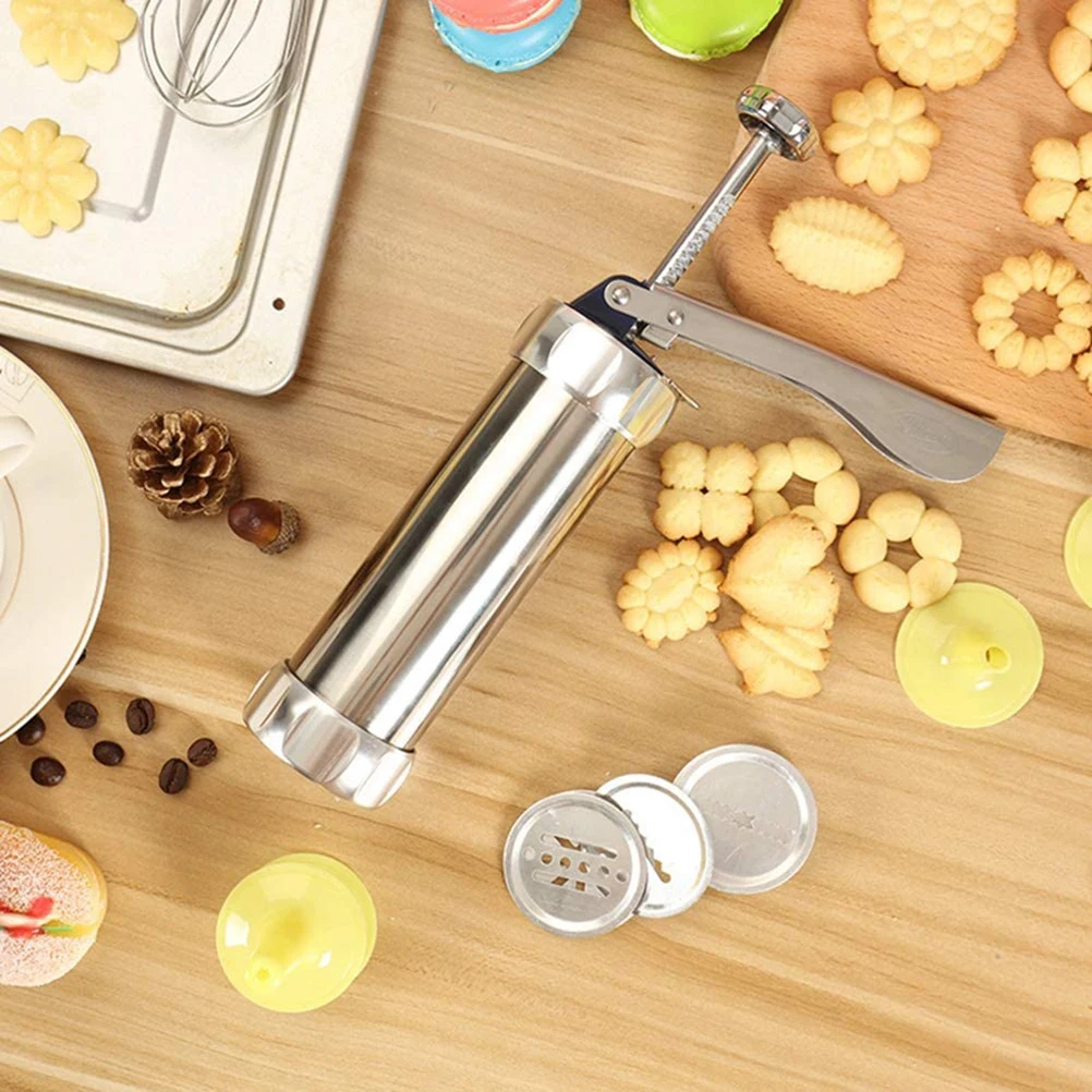 Stainless Steel Biscuit Extruder Press Cookie Gun Kit Set with 20 Cookie Discs 4 Nozzles Baking Tool Cake Decorating Tool