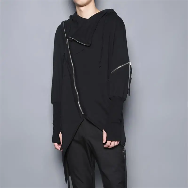 

Dark three-dimensional tailoring irregular personality oblique zipper stitching hooded jacket casual jacket windbreaker trendy m