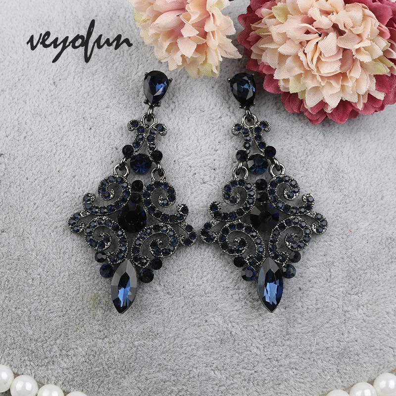 Veyofun Vintage Rhinestone Drop Earrings 2 Color Party Hollow Dangle Earrings Fashion Jewelry for Women Gift New