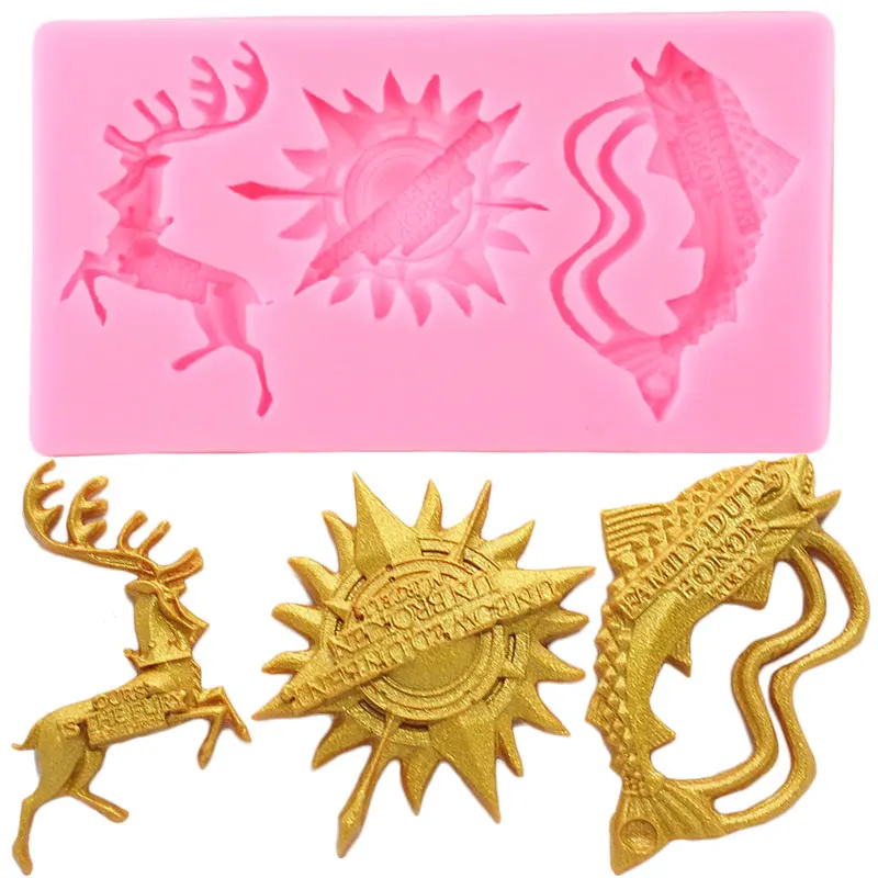 Lion Wolf Dragon Silicone Mold Deer Fish Bird Fondant Molds Cake Decorating Tools Family Emblem Cupcake Chocolate Candy Moulds