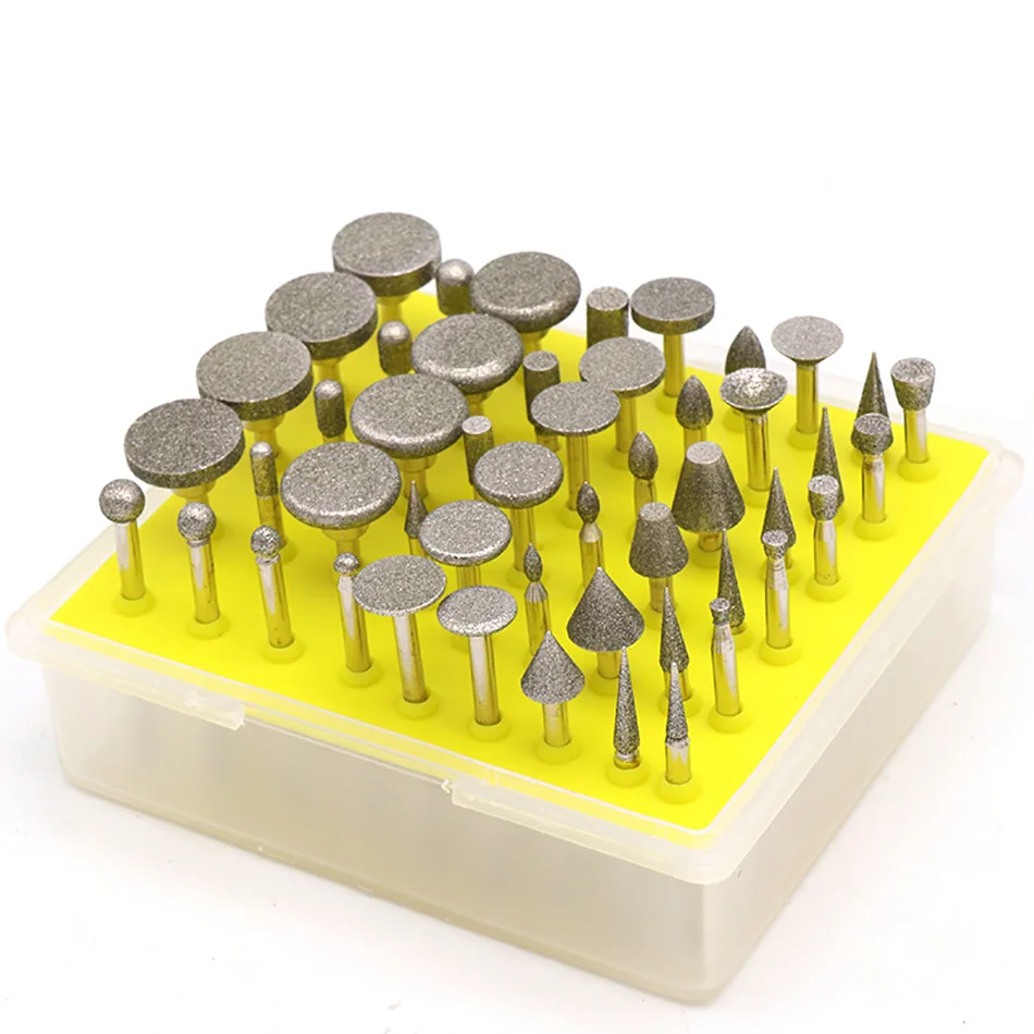 50Pcs Diamond grinding Needle Point Burr Bits Drill Head Accessories Tip Alloy Cylindrical Ball