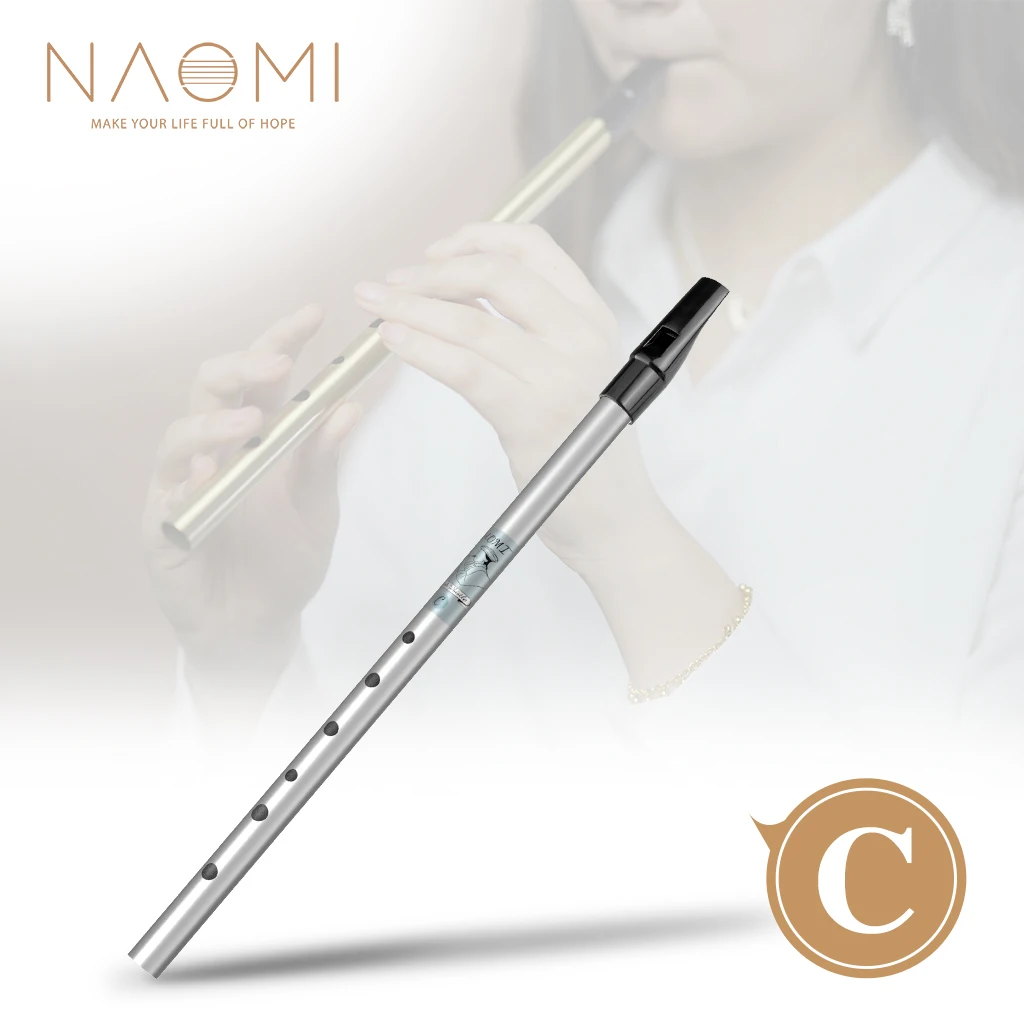 NAOMI Whistle Silver-plated Aluminum Alloy 6 Holes Modern Tin Whistle High C Flute w/Plastic Mouthpiece Irish Whistle