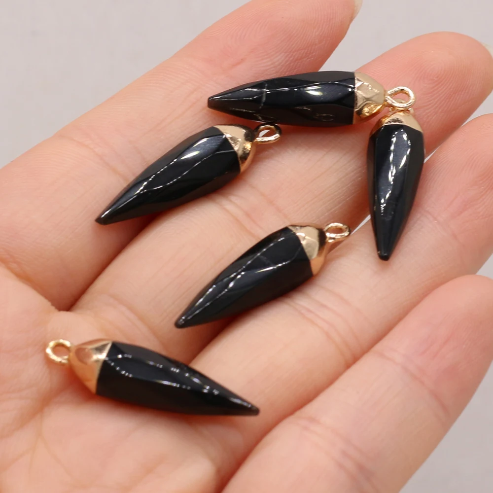 2pcs Natural Black Agates Stone Pendant Fine Bullet Shape Agates  Pendant Charms for Jewelry DIY Necklace Making 8x25mm