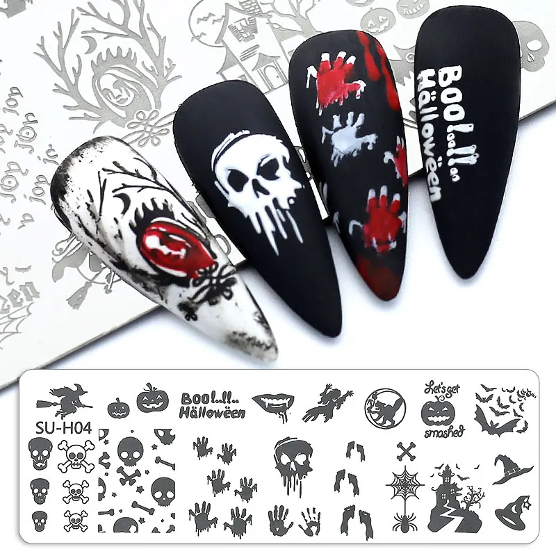 

Parkson 6pcs/kit Halloween Nail Stamp Plates Template Snow Festival Pattern Image Pumpkin Flower Nail Art Maincure Kit