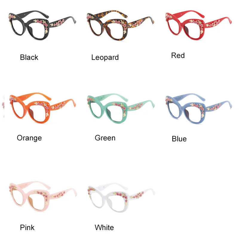 Brand Vintage Flower Cat Eye Reading Glasses Oversized Glasses Women Computer Anti Blue Light Glasses Presbyopia Eyeglasses