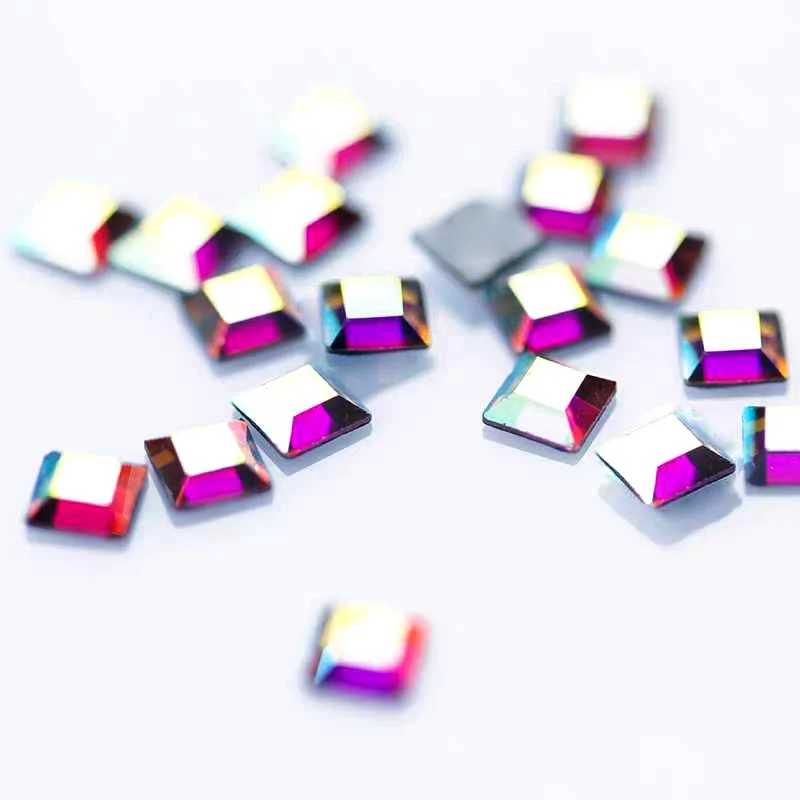 Flat Top Square 20pcs 4mm Non HotFix Flatback Nail Parts Glass Crystal Clear AB Mix Colors Nails Art Rhinestones Decoration