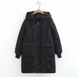 Plus Size Winter Padded Jacket For Women's Long Sleeve Mid-Length Vertical Wave Pattern Thick Cotton Interlayer Large Size Coat