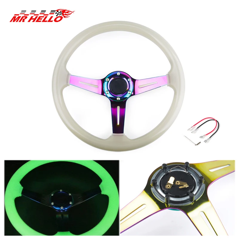 Universal Discoloration Car Steering Wheel 14 Inch 335mm Racing Sport Acrylic Auto Steering Wheel Day White/Night Green