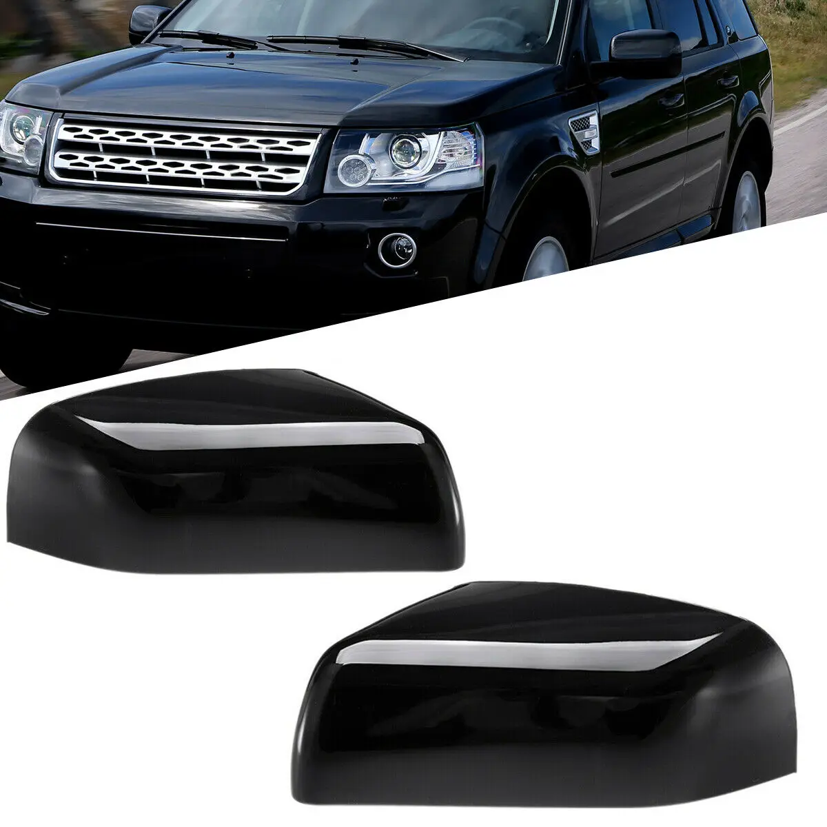 Left / Right Side Gloss Black Wing Mirror Cover Cap For Land Rover Range Rover Sport LR2 LR4 2010 -