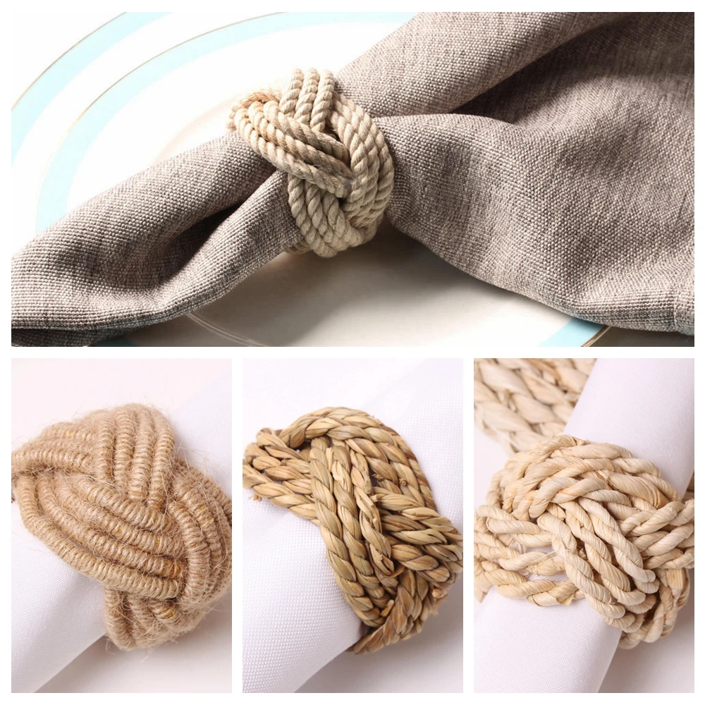 1pcs Valentine\'s Day Natural Jute Napkin Ring Rope Woven Napkin Buckle Linen Holders For Thanksgiving Christmas Party Decoration