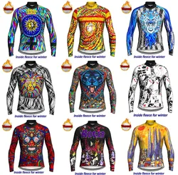 Thermal Fleece Long Sleeve Cycling Jersey for Men, Warm Bike Jacket, Mountain Road, Outdoor Winter Wear, Thermal Bicycle Clothes