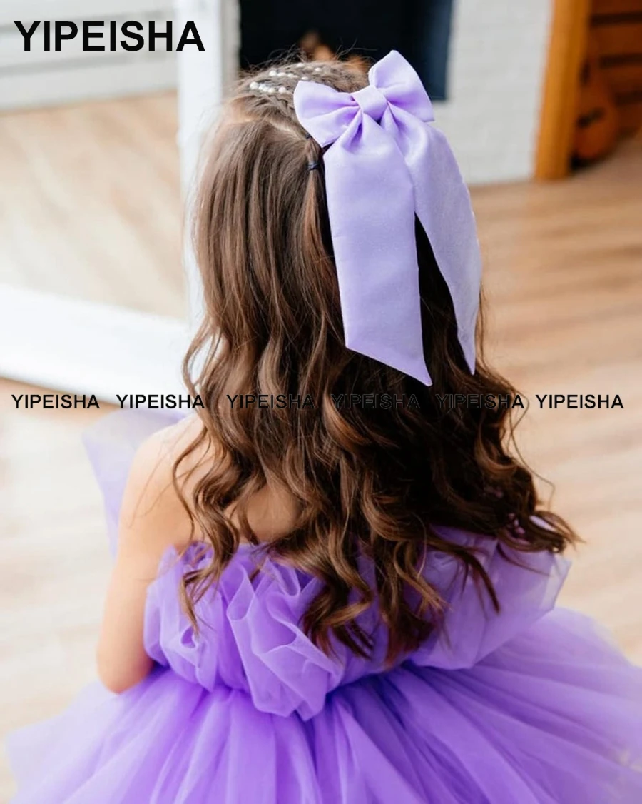 Yipeisha – robe bouffante en Tulle pour filles, tenue de concours, de Communion, d'anniversaire, à plusieurs niveaux, bijoux lavande