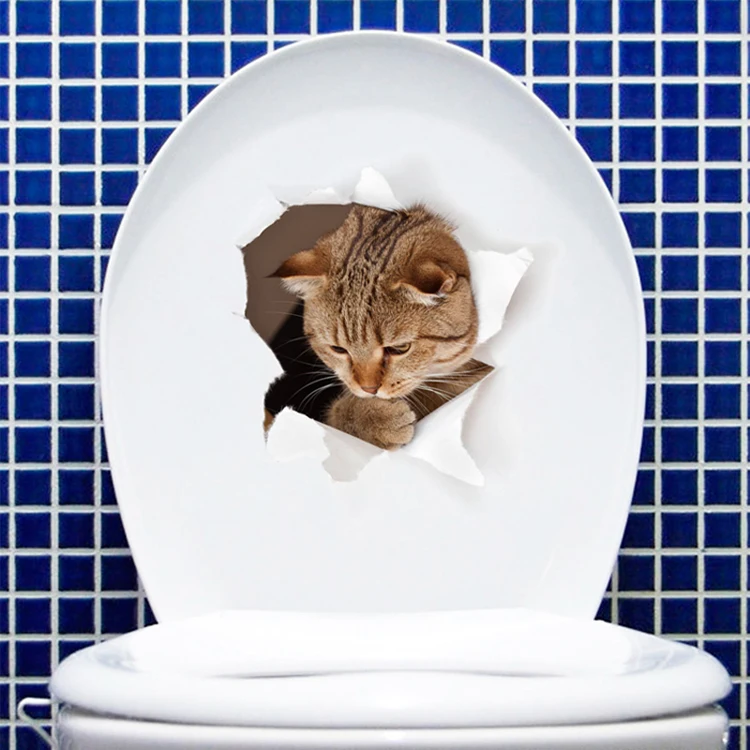 Niedlicher Welpen- und Kätzchen-Wandaufkleber, Badezimmer, Toilette, Schrank, Dekoration, Aufkleber, Raumhintergrund, Tapete, Katzen und Hunde, Heimwandbild – Detail 7