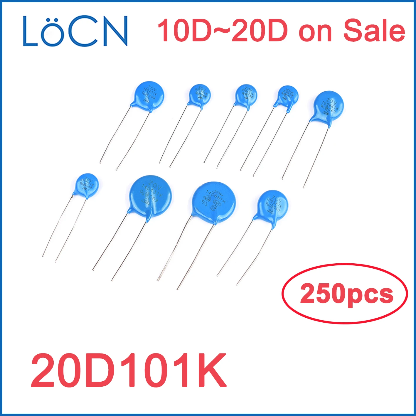 

250PCS Varistor 20D 20D101K 20mm 100V 101 VDR Mass Lot LoCNService 10D 14D