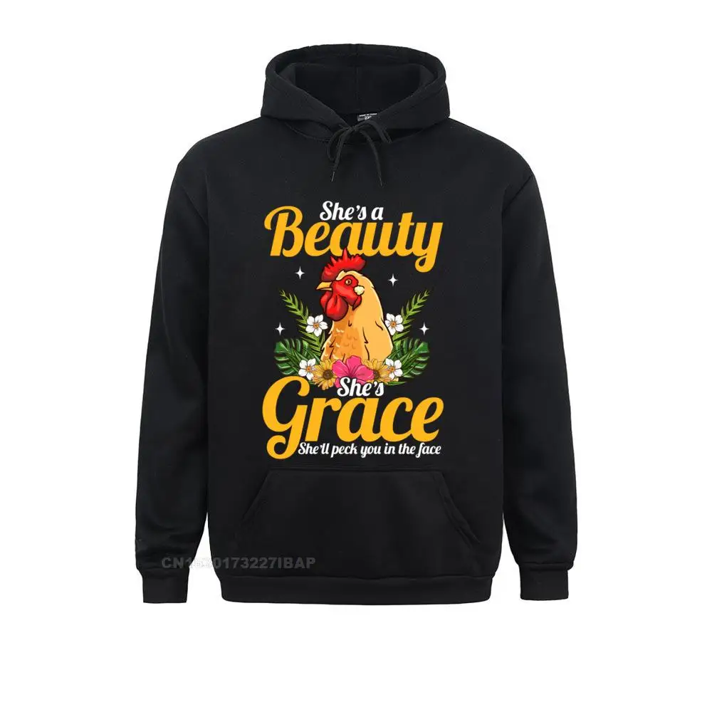 She's Beauty She's Grace Farmer Gift Chicken Pullover Hoodie Hoodies New Design Geek Long Sleeve Women Sweatshirts Custom Hoods