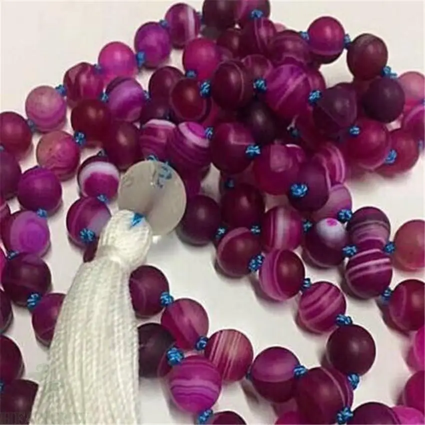 8mm Purple striped agate 108 Beads Tassels Mala Necklace MONK Wrist chain Meditation Reiki pray Chakas Buddhism energy cuff