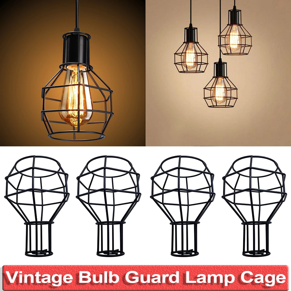 Vintage Cage Lamp Shade For E26 E27 Bulb Metal Cage Industrial Pendant Light Lampshade Dining Room Decor Iron Lamp Covers Shades