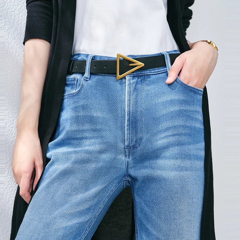 

New jeans belts for women gold triangle pin buckle belt knot thin soft solid pu leather black casual waist strape belts for coat