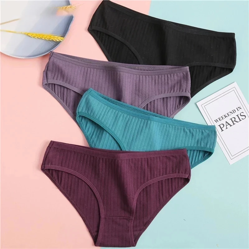 Cotton Panties Breathable Striped Women\'s Cotton Briefs Sexy Female Underpants Underwear Women Solid Skin-Friendly Lingerie M-XL