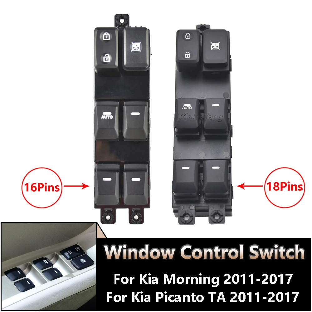 Car Accessories 16 & 18 Pins Electric Power Window Switch For Kia Morning Picanto TA Control Button 93570-1Y200 93570-1Y500