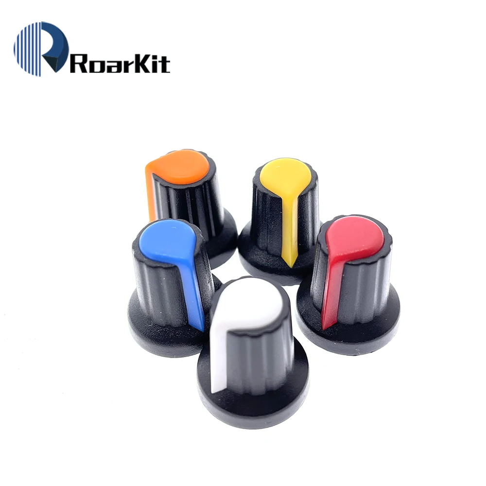 25PCS/lot WH148 potentiometer knob cap(copper core) 15X17mm 6mm Shaft Hole AG2 Yellow Orange Blue White Red 5value*5PCS=25PCS