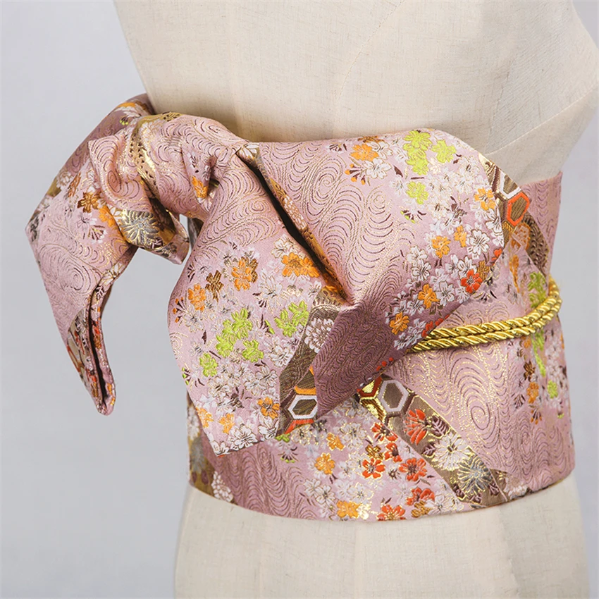 14Colors Traditional Japanese Yukata Kimono Obi Belt Floral Print Cummerbunds Bow-knot Noble Retro Japanese Waistband