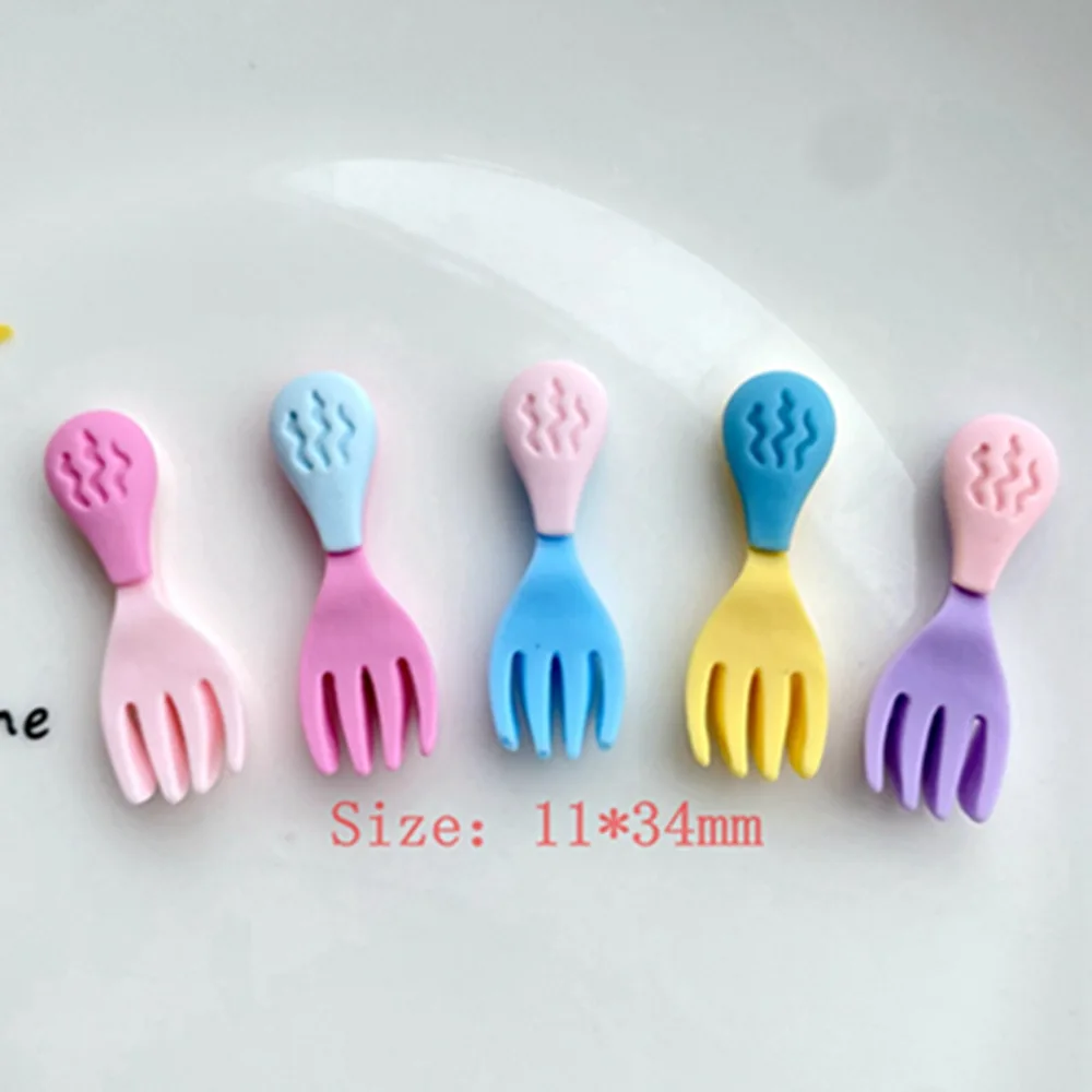 20Pcs Cute Spoon Fork Flatback Resin Cabochon Kawaii Accessories Simulation Tableware Phone Decoration DIY Scrapbooking Craft