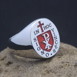 Knights Templar Masonic In Hoc Signo Vinces Chi Rho 925 Sterling Silver Ring