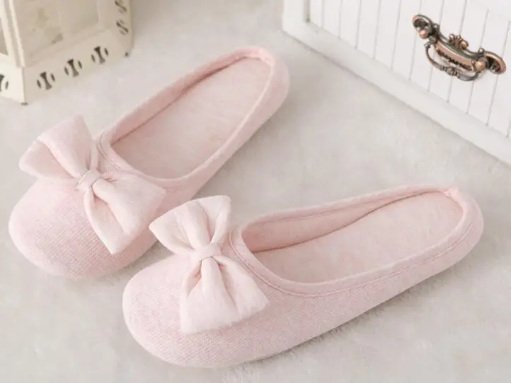 Cotton Cute Bowtie Home Women Slippers Summer Spring Indoor Shoes For Girls Ladies Female Warm House Bedroom Floor Flats