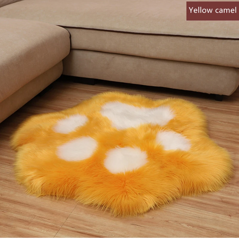 Faux Fur Rug Wool Carpet Soft Bear Paw Footprint Fluffy Plush Cushion Living Room Bedroom Mat Kid Room Home Decor Rug Shaggy Pad