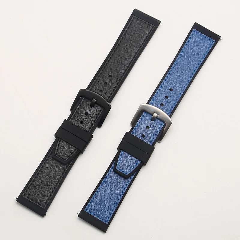 Smart watch accessories Genuine leather+Silicone  watchband 20  22mm black blue bracelet For H-u-a-wei watch GT 2e Quick release