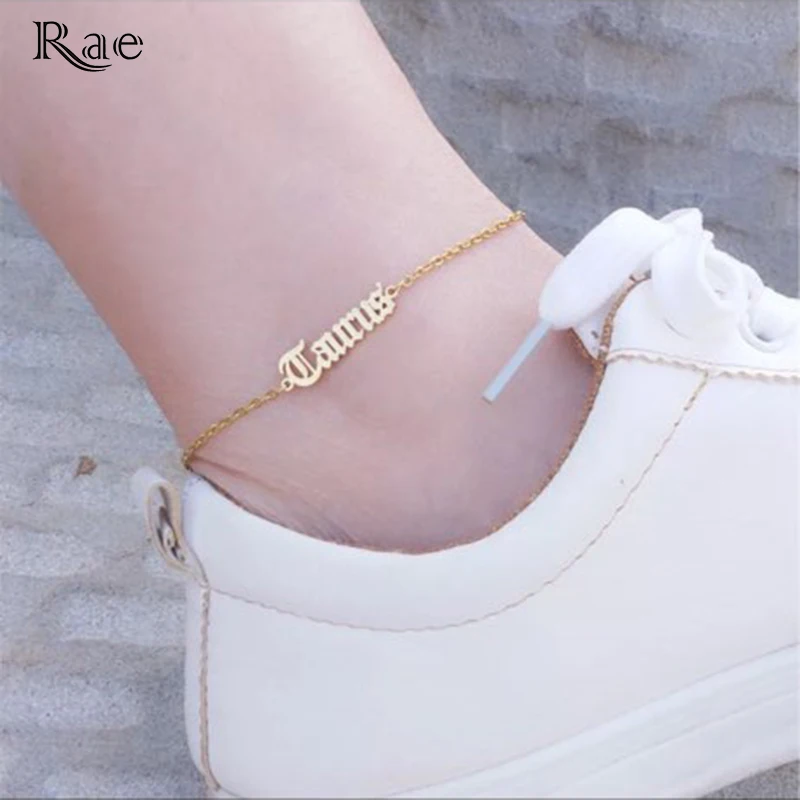 

Raexrage 10 pcs Old English 12 Constellation Zodiac Anklets Unisex Stainless Steel Link Anklet for Birthday Gifts