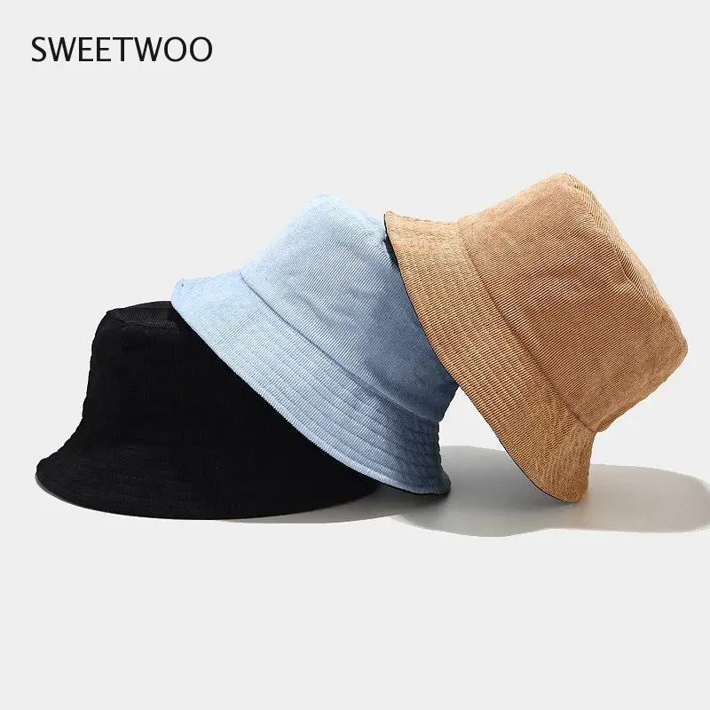 Autumn Winter Bucket Hat Solid Fisherman Hat Corduroy Sun Hat Reversible  Hip-Hip Cap Foldable Hunting Hat Fishing Cap