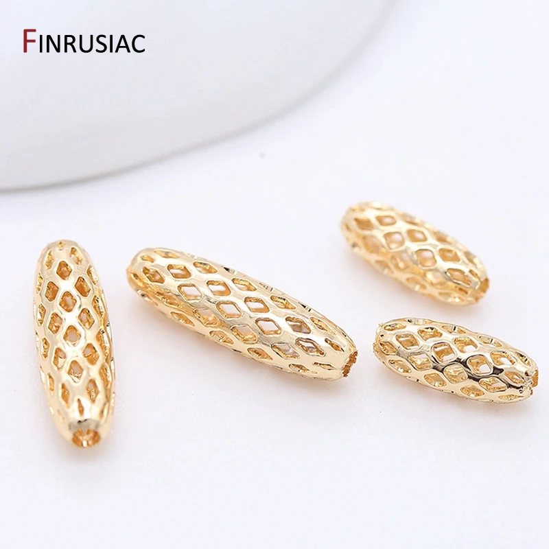 High Quality Brass Metal Gold Plated Hollow Long Tube Beads Accessories Oval Beads DIY Jewelry Making