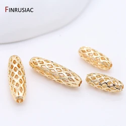 High Quality Brass Metal Gold Plated Hollow Long Tube Beads Accessories Oval Beads DIY Jewelry Making