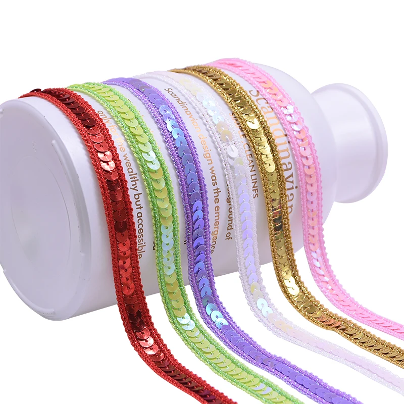 5 Meter Shiny Sequins Lace Trimming Ribbon DIY Polyester Fabric Braided Lace Wedding Decoration Home Party Sewing Accessories