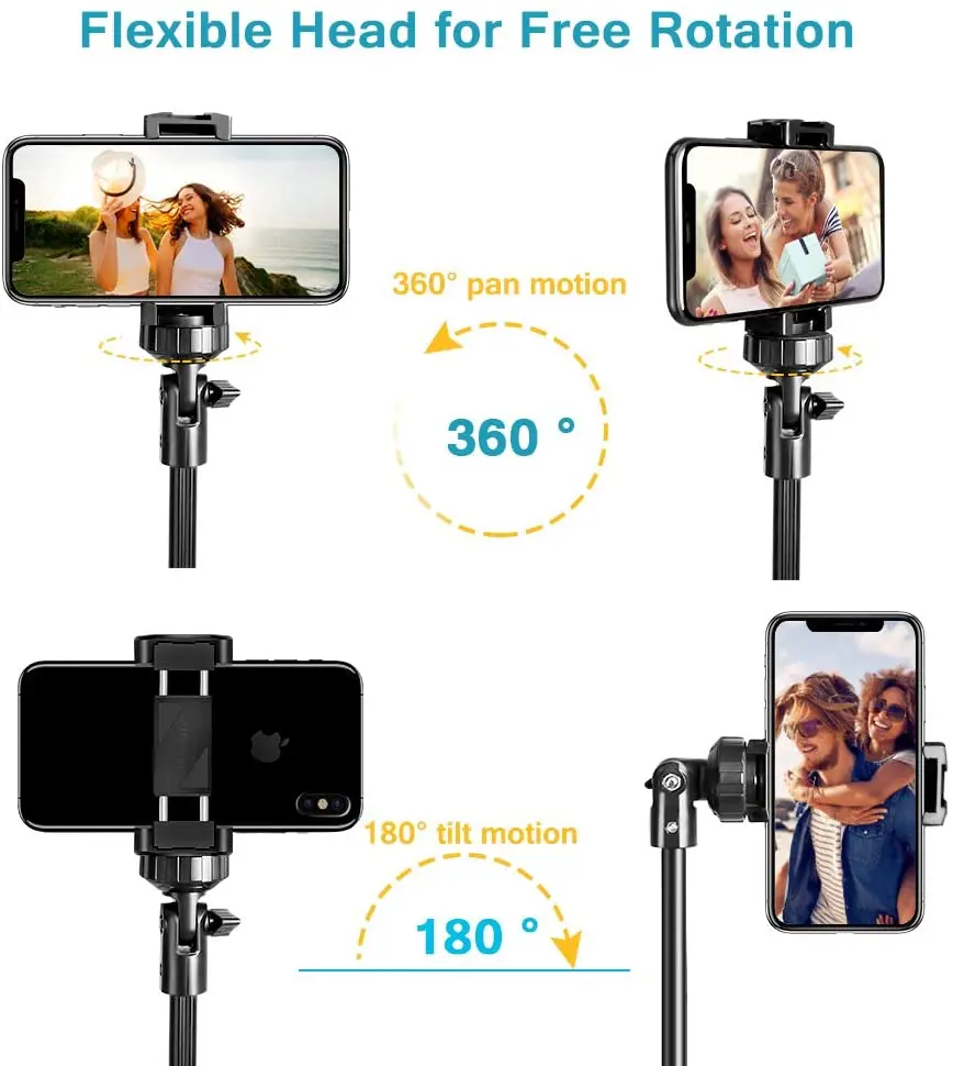 Aluminum Mobile Phone Tripod Stand with Bluetooth Remote Selfie Stick Tripod for iPhone iPad Tablet Camera for Vlog YouTube Live