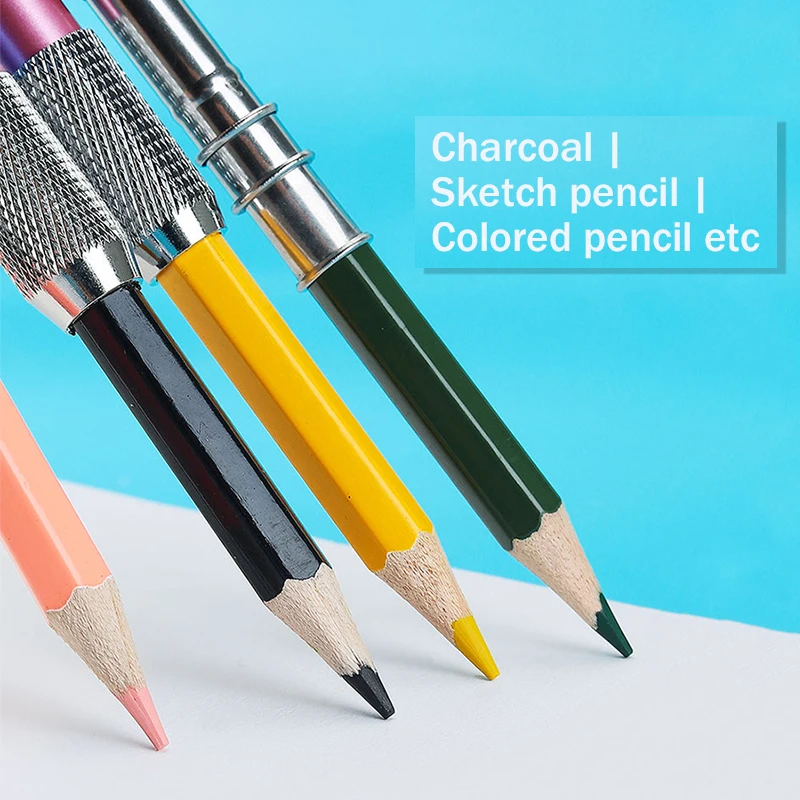 Adjustable Single/Dual Head Pencil Extender Holder Metal/Wood Extension Rod Round/Triangle/Hexagonal Pencils Connect Penholder