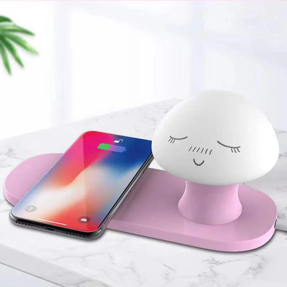 Fast Wireless Charger Night Light Charging for iPhone Samsung Huawei Xiaomi with LED Magnetic Attraction USB Charge Station Dock