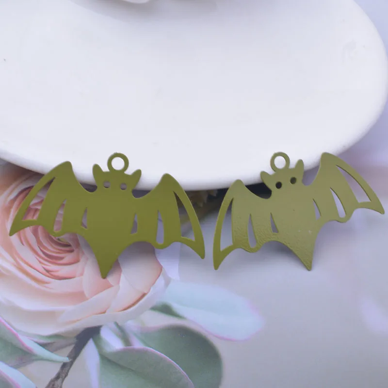 30 Stück AB6841 27*41mm Halloween-Anhänger aus Messing in Roségold- und Silberfarbe, Fledermaus-Anhänger zur Herstellung von Halsketten und Ohrringen – Detail 9