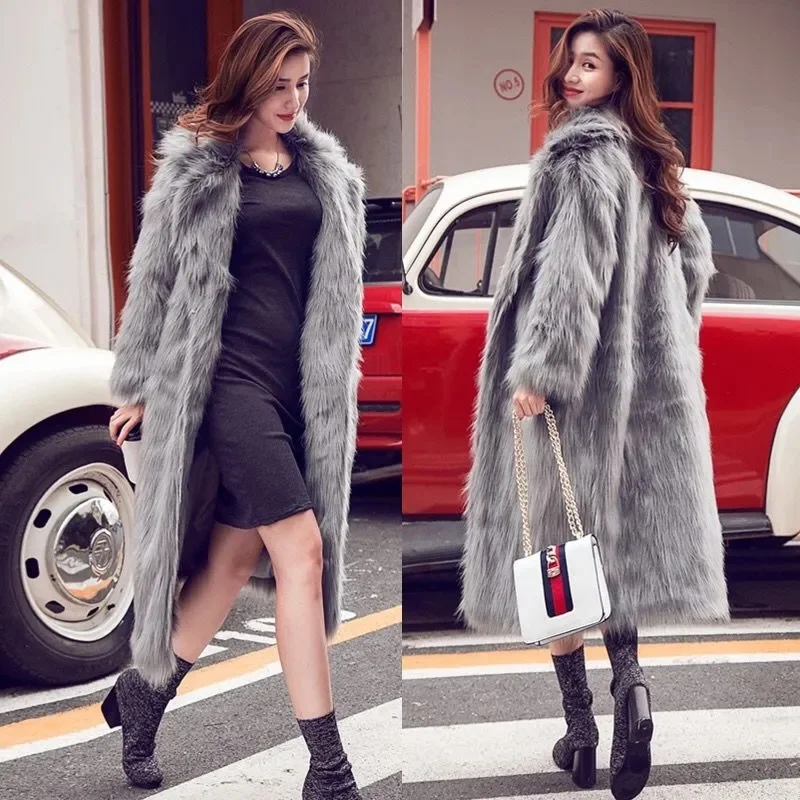 

Winter Faux fox fur Coat Women Nice Casual Long Faux Fur Jackets Coats Female Vintage Thick Warm Loose Outwear Ladies Jacket